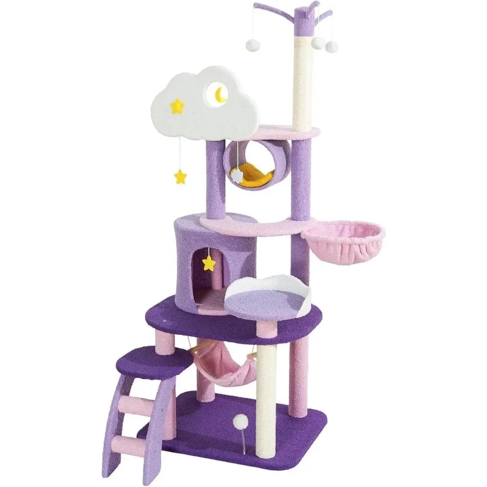 XMSJLucky Monet Cute Cat Tower 65 pollici, albero per gatti unico, grande e alto per gatti da interno