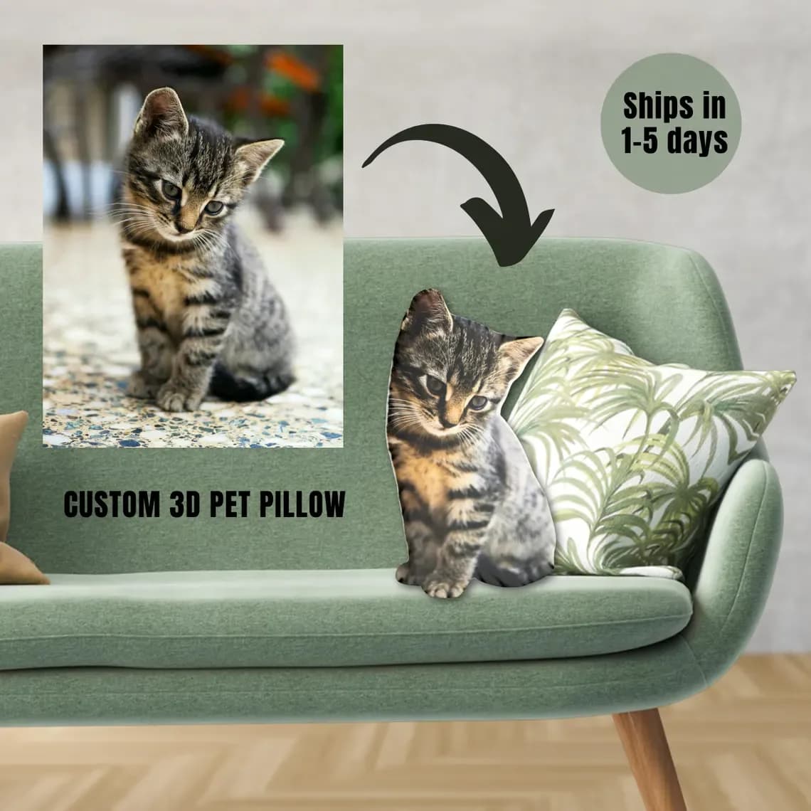 Nuovo cuscino fotografico personalizzato con forme realistiche di gatto e cane, regalo di peluche personalizzato per gli amici, fibra di poliestere marrone oliva
