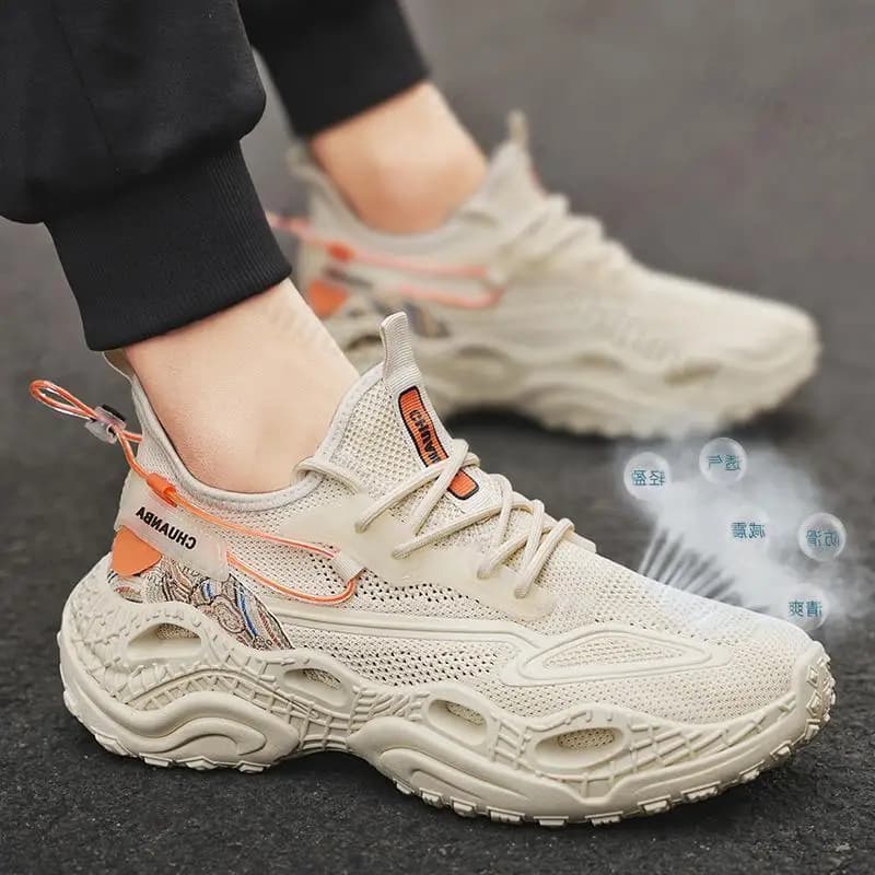 Scarpe da corsa traspiranti da uomo Nuovo 2025 Scarpe da basket alla moda casual Maglia lavorata a maglia Elastica Innalzamento Assorbimento degli urti Sport