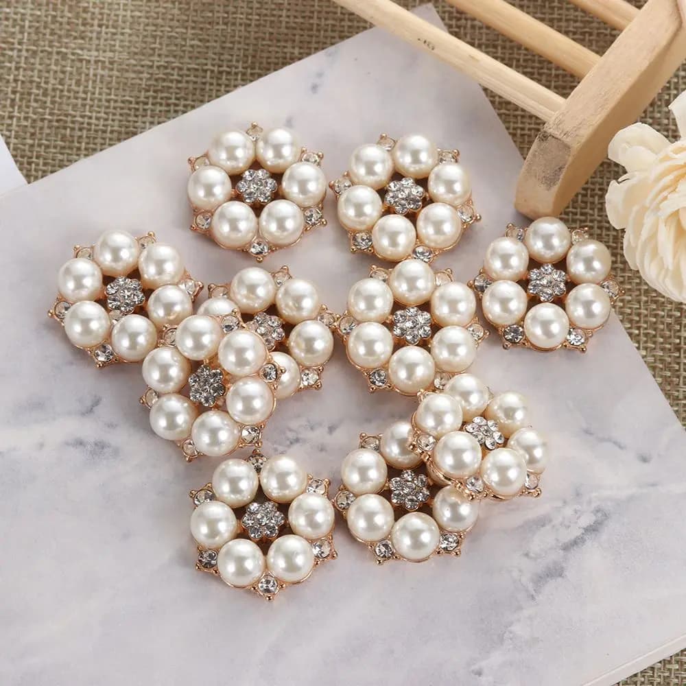 10pcs/set Flower Scrapbooking Rhinestones Buttons Pearl button wedding decoration Diy Alloy Cryustal Bow Accessories