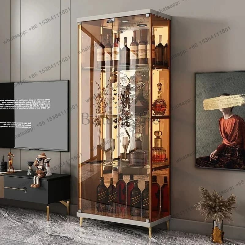 yj57 Armadietto per il vino Credenza da parete per la casa Vetrina per negozi Sala da pranzo/Soggiorno Armadietto in vetro temperato