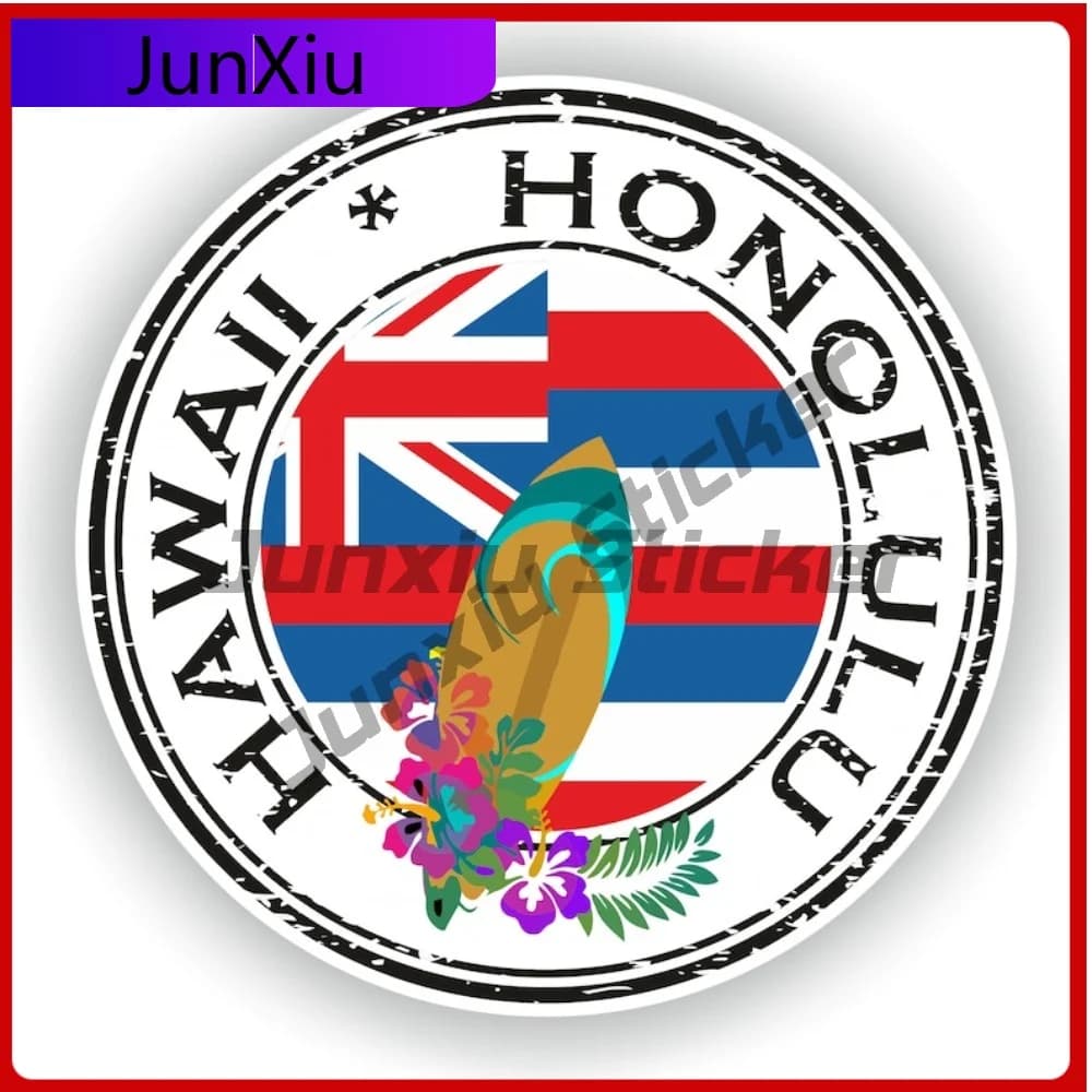 Hawaii Honolulu 01 Seal Sticker Round Flag Funny Vinyl Decal Waterproof Exterior for Windshield Anti Scratch Outdoor Parts