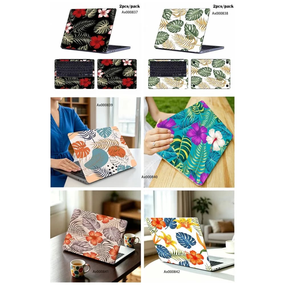 2Pcs Pack Tropical Palm Monstera Laptop Sticker Self-Adhesive Decor Decals for Universal MacBook Notebook PC Art Mural Crafts
