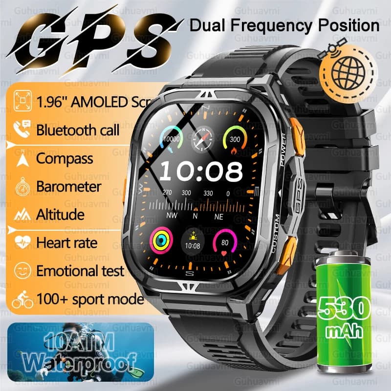 2026New Militare Sport All'aria Aperta Astuto Della Vigilanza GPS Chiamata Bluetooth 10ATM Impermeabile di Navigazione Tracker da uomo Sport Fitness Smartwatch