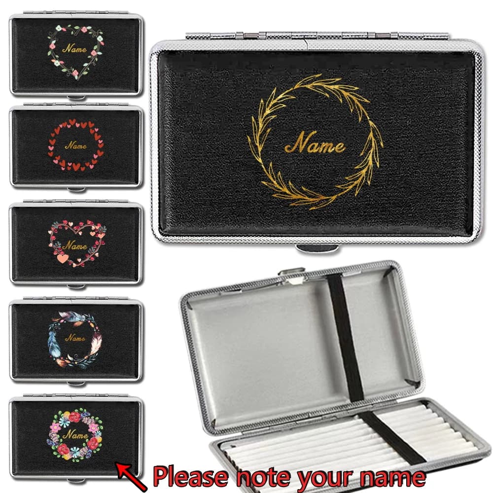 Customized Name PU Cigarette Case Portable Cigar Organizer Box Tobacco Storage Cover Moisture Proof Travel Smoking Accessories