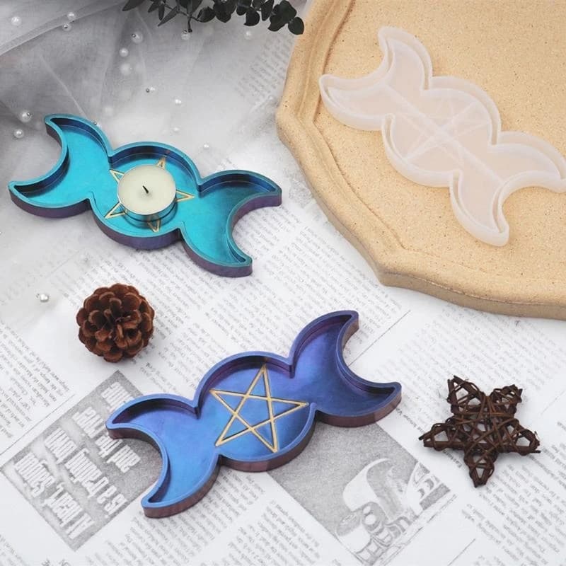 Stampo in resina per vassoio Moon Star, stampo in silicone per fusione in resina epossidica Sun Moon, candela