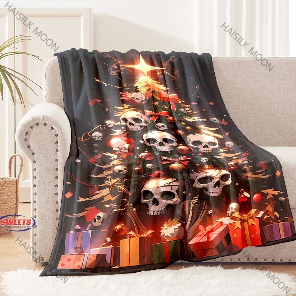 2025 Nuova coperta a tema natalizio Stampa teschio natalizio Coperta quattro stagioni Regalo di Natale per ragazzi e ragazze, famiglia e amici