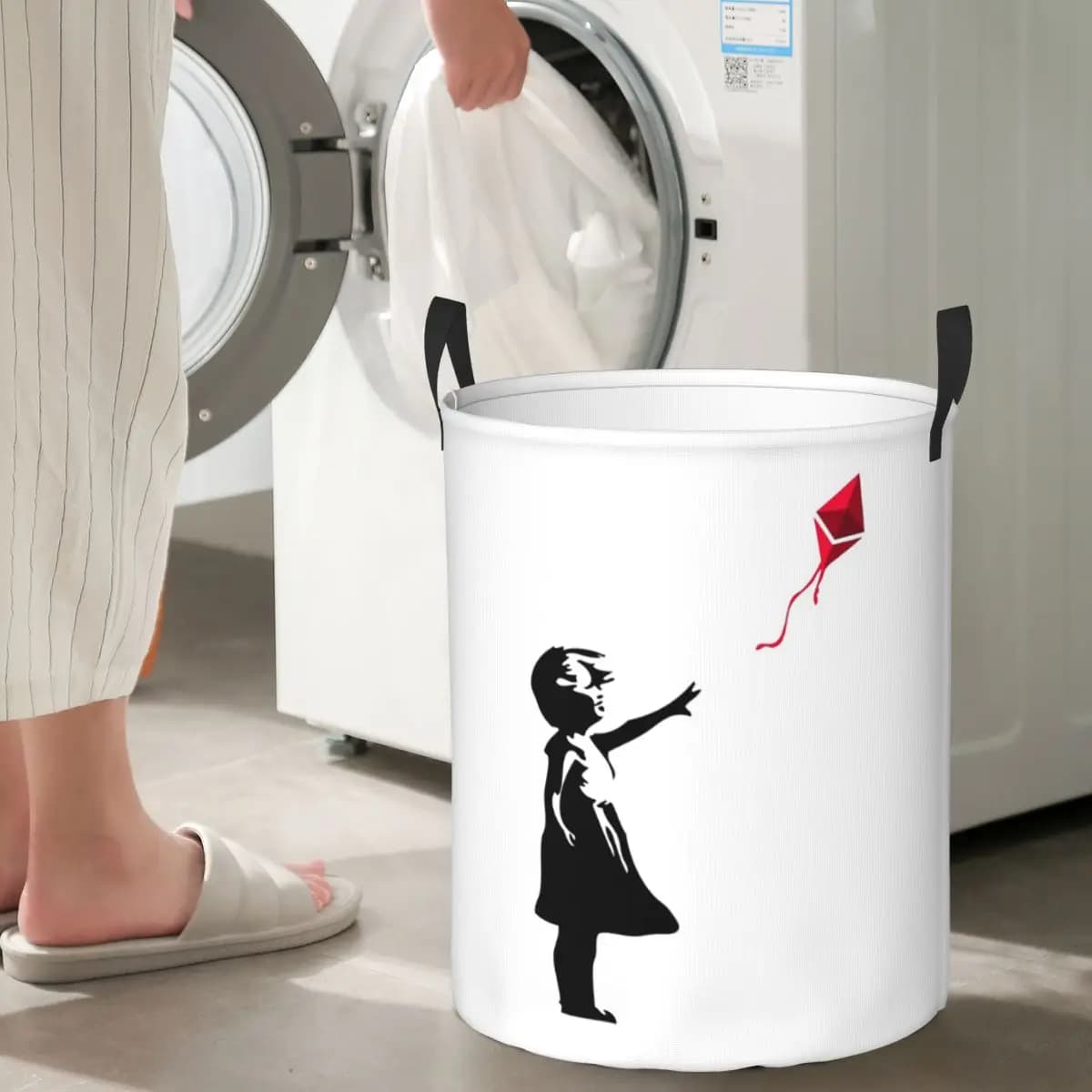Ethereum X Banksy Balloon Girl Cesti per la biancheria pieghevoli, cesto portaoggetti per vestiti sporchi e giocattoli, borsa grande impermeabile