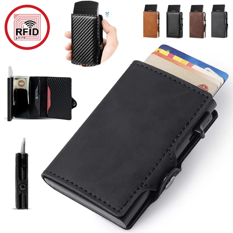 Portacarte RFID Anti-scan, Portafoglio Sottile in Fibra di Carbonio per Uomo, Organizzatore Portatile per Carte Bancarie e Documenti, Borsa Multifunzionale per Monete e Denaro