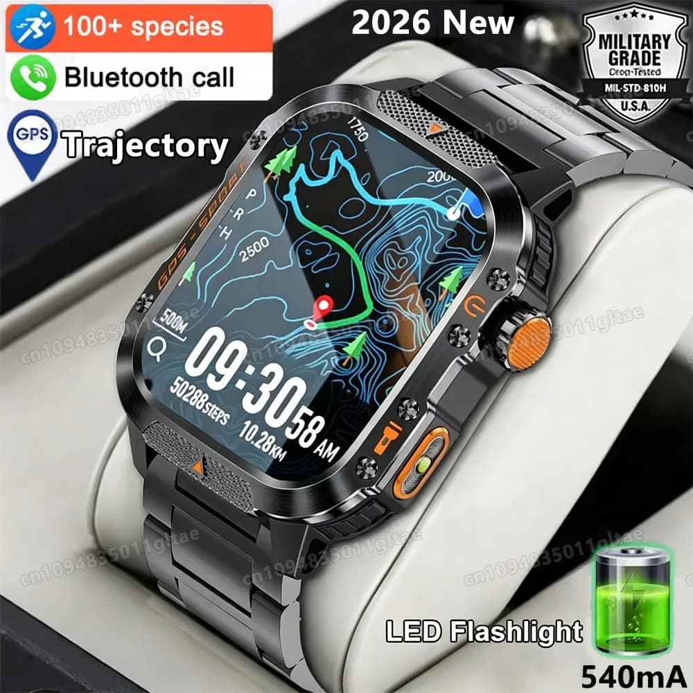 Nuovo Smartwatch Militare Robusto 2026 con GPS, Chiamate Bluetooth, Monitoraggio Salute, Sport, Impermeabile 5ATM, per Uomo, Pk HW12