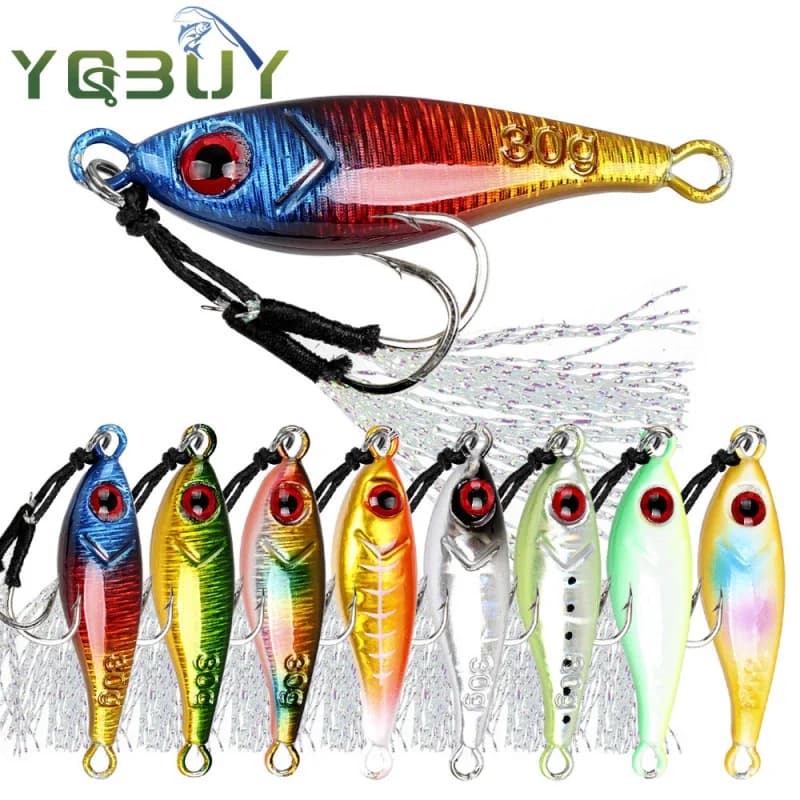 Set of 8 Metallic baits for Slow-Jigging, 7-30g, Luminescent, Small Dolphin Model, with Double Love for Fishing from Riva and Sea