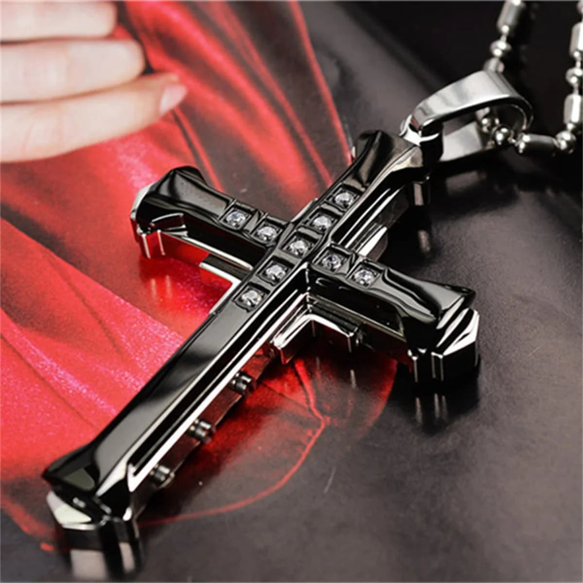 Necklace with cross in stainless steel KISMIS - Jewels with pendant Catholic and Christian Jesus in 4 colors, gift with religious amulet