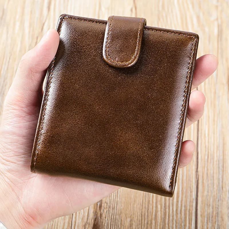 Men's Vintage Genuine Top Grain Cowhide Wallet, RFID Blocking Leather Card Holder, Casual Multi Card Slots Coin Purse