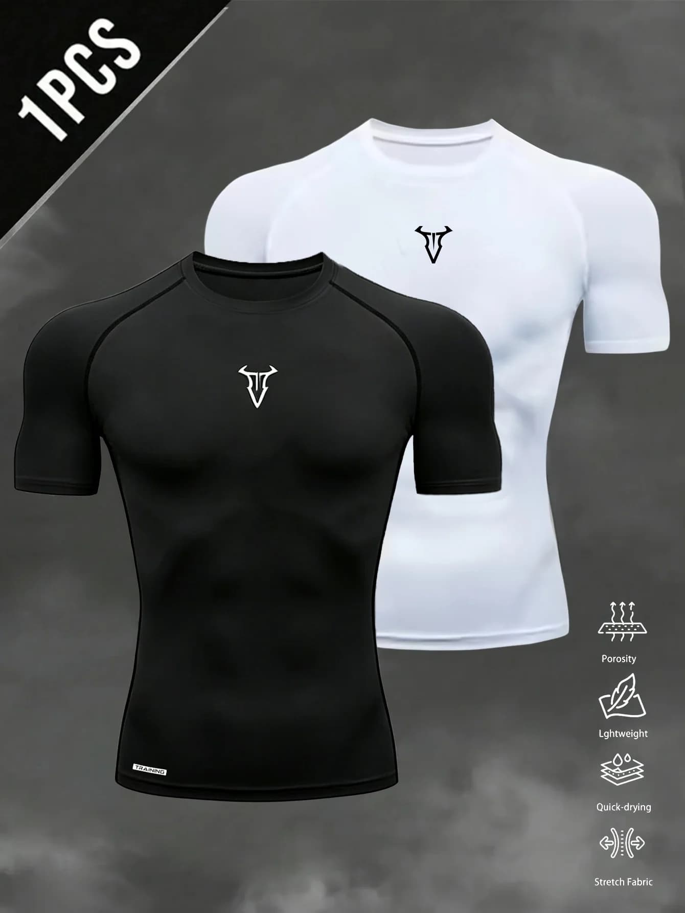 T-shirt a compressione da uomo 1 pezzo, ad asciugatura rapida, medio elasticizzato, traspirante, per palestra e sport, per tutte le stagioni, 9 stili disponibili