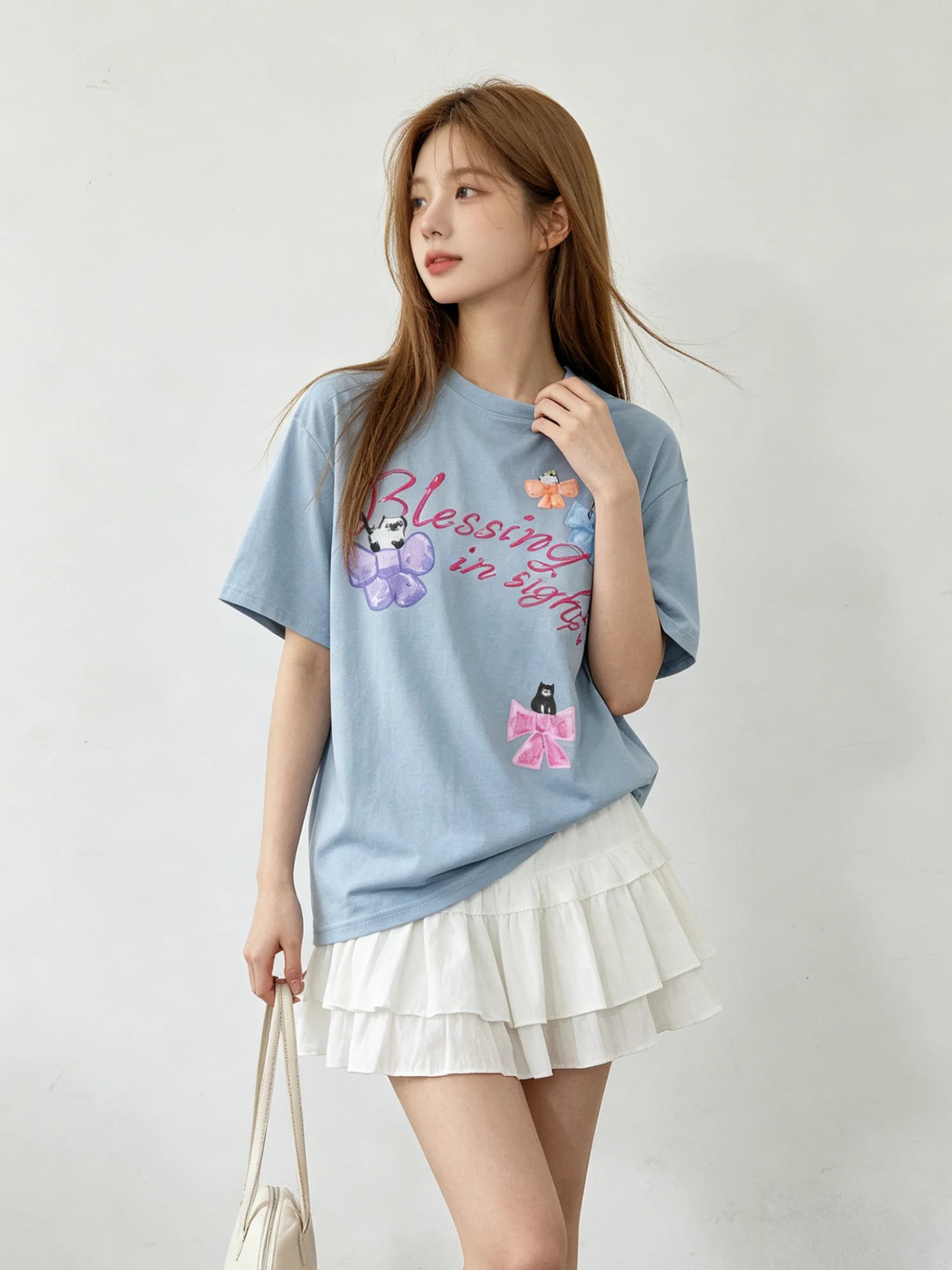 Casual Skin-friendly Round-neck Printed T-shirt Short-sleeved Loose Slimming Summer Top Simple Versatile Women's Fashion