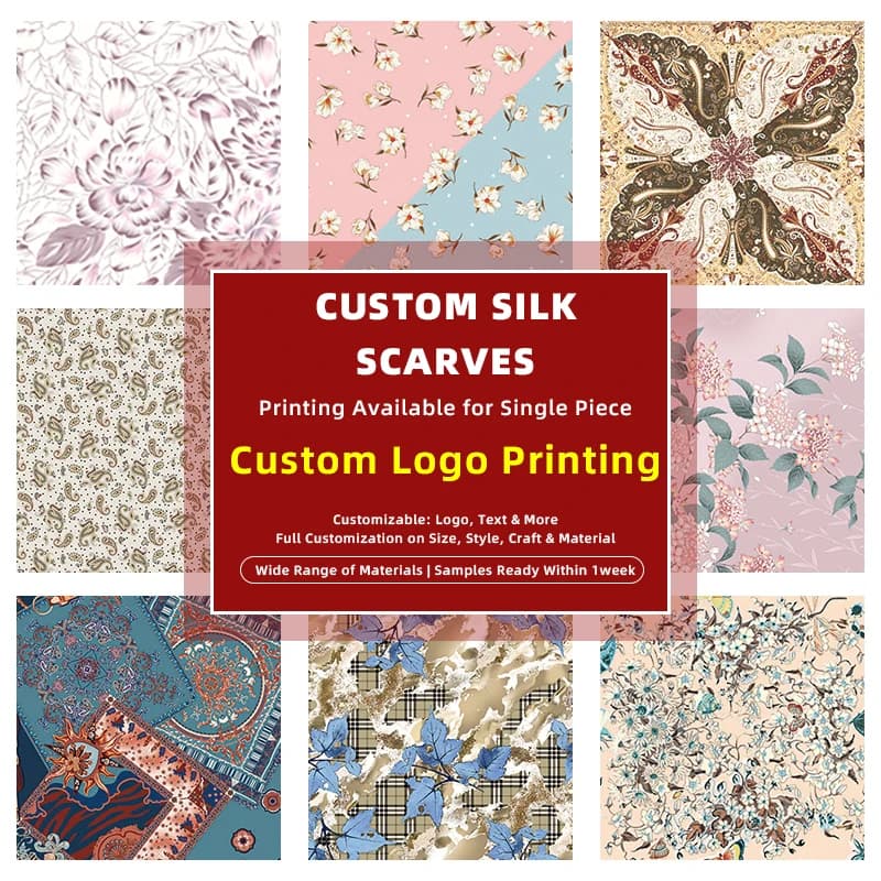 Custom Mulberry Silk Scarf Floral Print Multifunctional Triangle Wrap Wool Silk Bandana Beach Neck Scarf Factory Wholesale