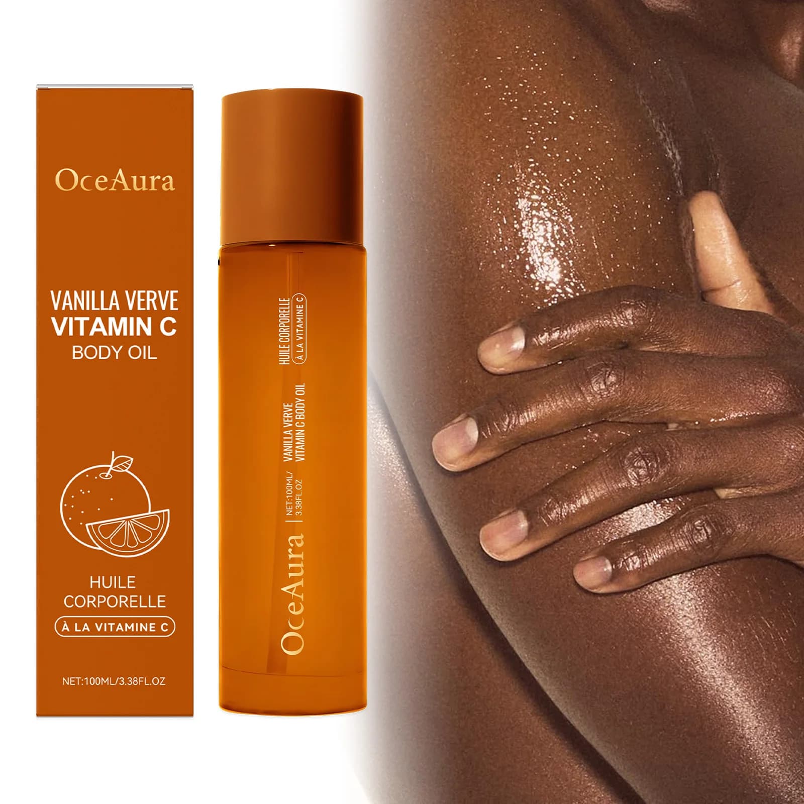 The softening oil for the body to the vitamin C hydrates nourishes repairs and illuminates the double effects to improve dryness and obscurity