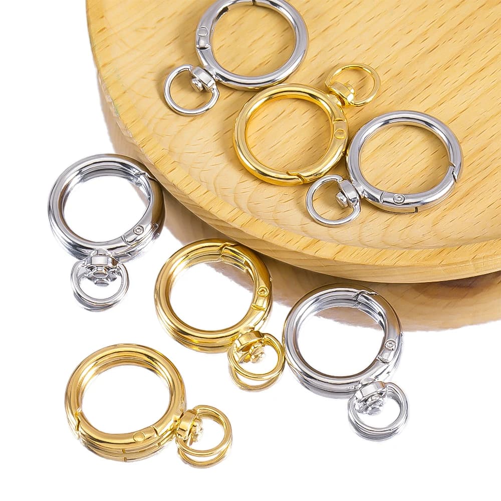 2pcs 5pcs Round Spring Snap Hook With Rotating Fastener for DIY Handbags Keychains Dog Leashes Phone Bags Jewelry Making