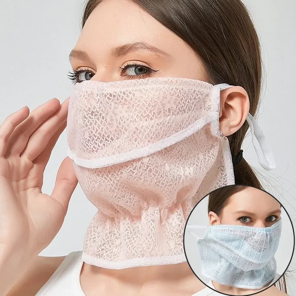 Maschera Protettiva da Sole per Donne, Nuova Protezione per il Collo, Traspirante, per Ciclismo all'Aperto, Velo in Pizzo con Apertura, Antipolvere, Riutilizzabile