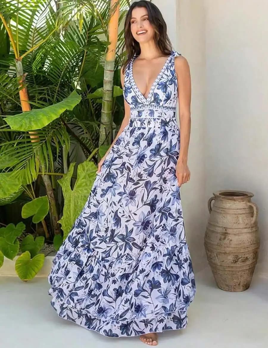Boho Floral Print Two Piece Swimsuit With Cover Up Skirt V Neck Tie Shoulder Summer Beach Outfit For Women