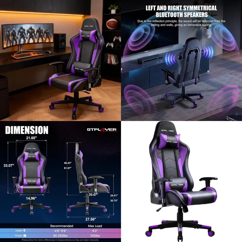 Sedia da Gaming Ergonomica con Altoparlanti Bluetooth: Sedia da Ufficio Robusta per un Comfort Ottimale durante il Gaming