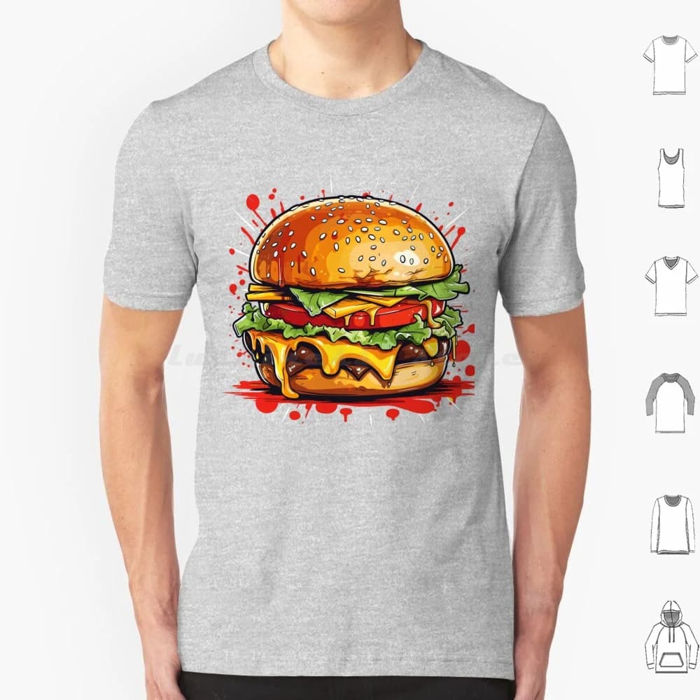 Hamburger Lover T Shirt 6xl Cotone Cool Tee Hamburger Burger Food Fast Food Cheeseburger Patatine fritte carine Hamburger di Amburgo Retro