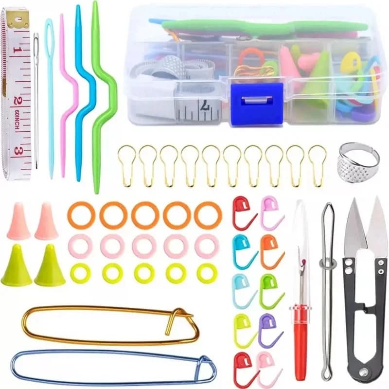 1Set Kit di pennarelli all'uncinetto con aghi in plastica per occhi grandi Anello per marcare punti Clip per uncinetto Aghi a forma di U per lavori di cucito