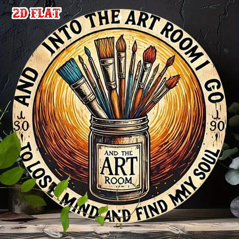 2D Flat, 2D Flat 1pc Creative Canvas Round Aluminum Sign, Vibrant Colors Metal Sign - Inspiring Quotes Rustic Metal Wall Art,