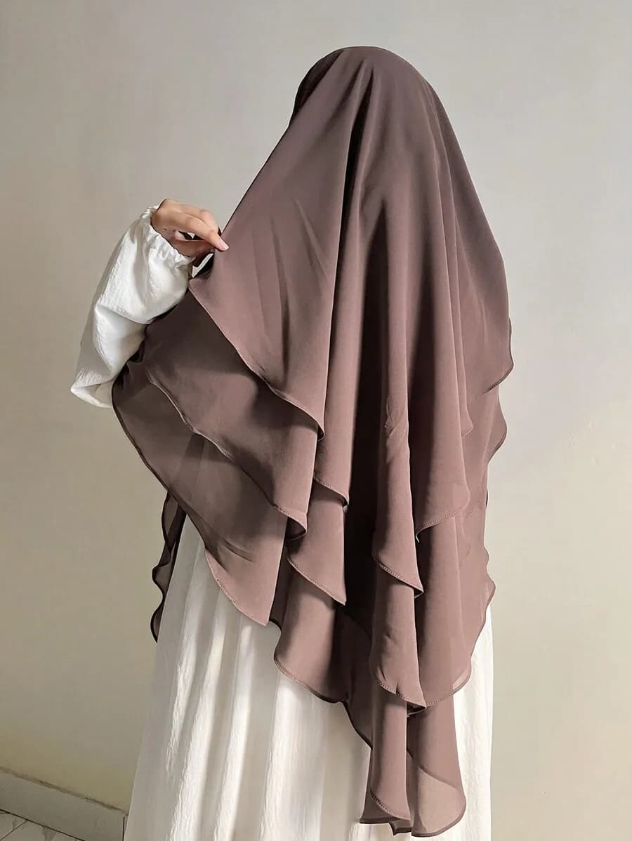 Women Chiffon Three-Layer Hijab Khimar Asymmetrical Face Veil Elegant Shawl Headwrap Daily Wear