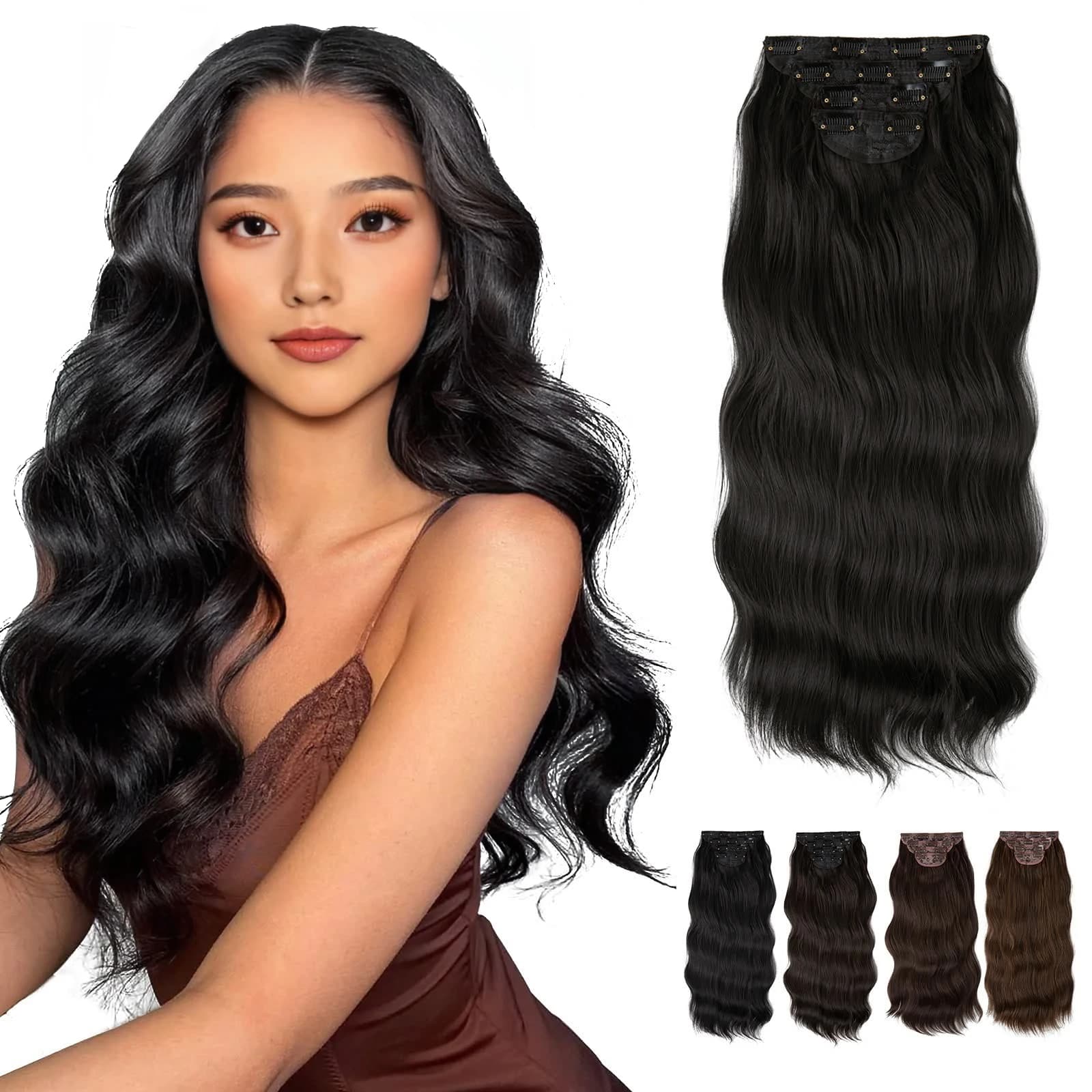 SARLA 22 inch synthetic clip in hair extensions 4 pieces / set Long corrugated earpiece often for women Natural brown blonde hair black