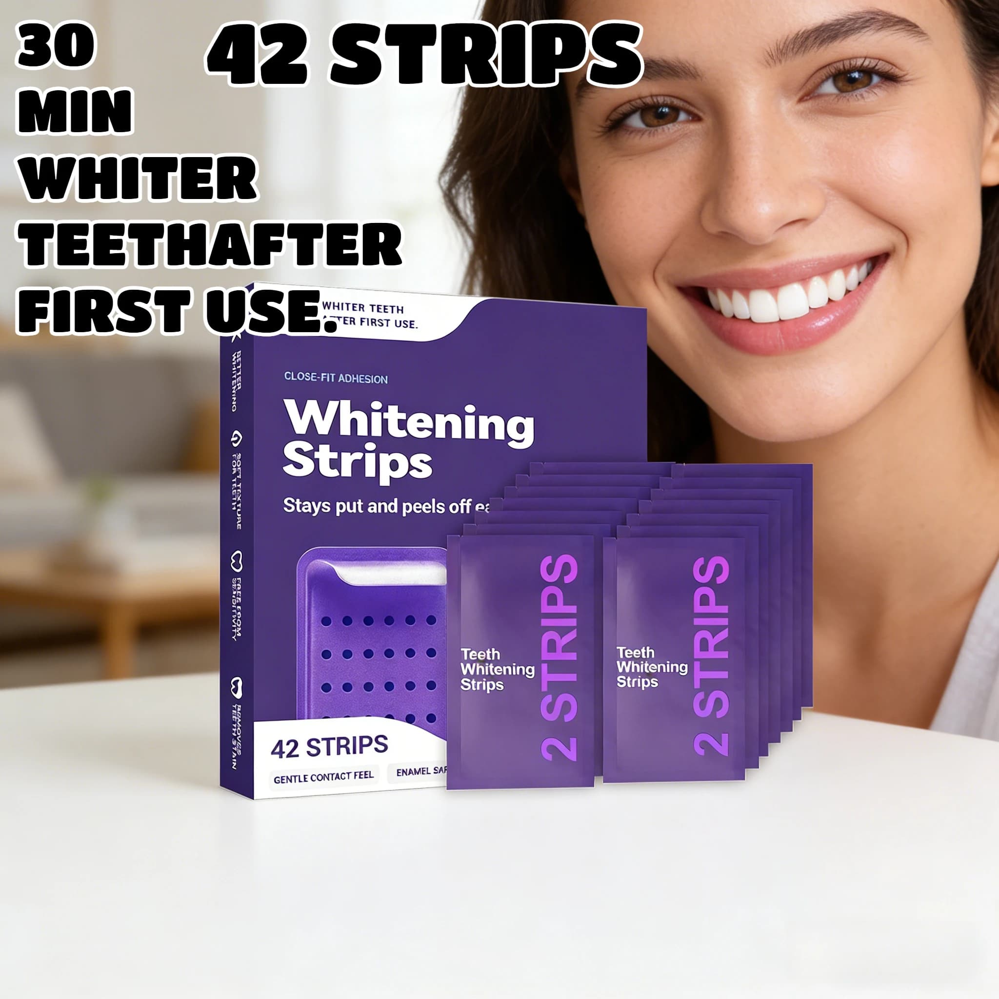 Purple Teeth Whitening Strips – Gentle removal of stains for a fresh breath and a brighter smile, safe oral care for enamel