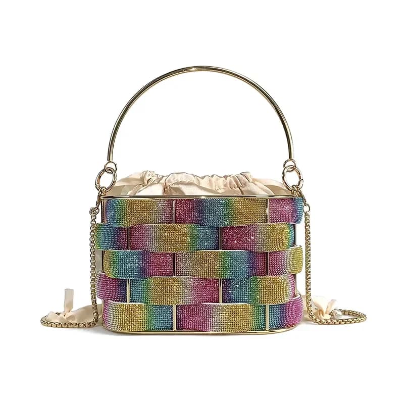 Women's Acrylic Bucket Bag 2026 New Model Cross-Border Handbag Birdcage Woven Basket with Rhinestones Hard Dinner Bag