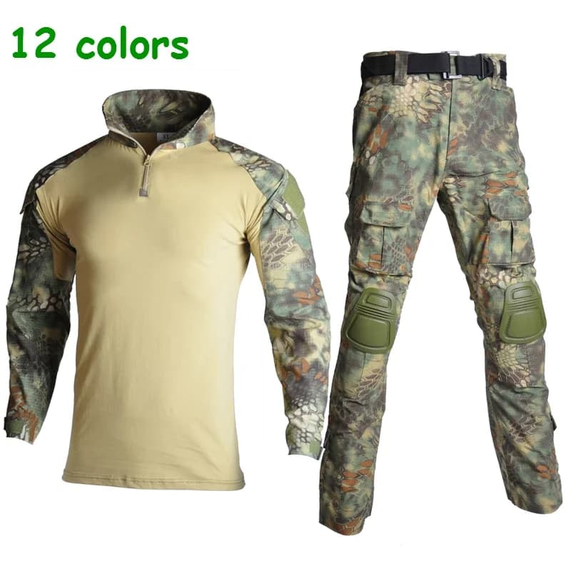 Set di Abbigliamento da Caccia in 12 Colori, Tuta Mimetica, Uniforme Tattica con Protezioni per Gomiti e Ginocchia, Completo Tattico per la Caccia