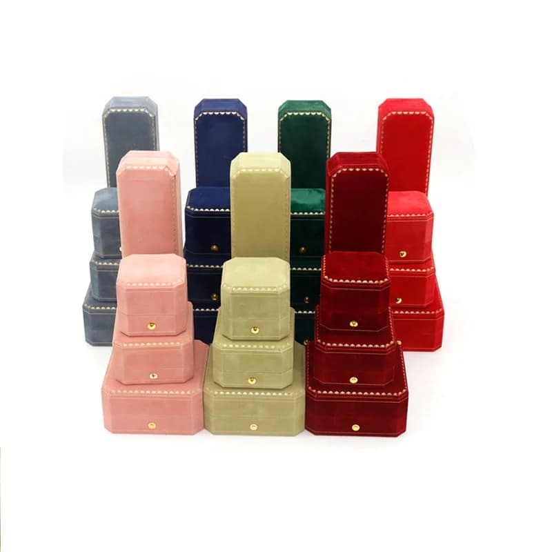 Portagioie con bordo dorato ottagonale di fascia alta, scatola per imballaggio di gioielli in velluto multicolore, scatola per gioielli