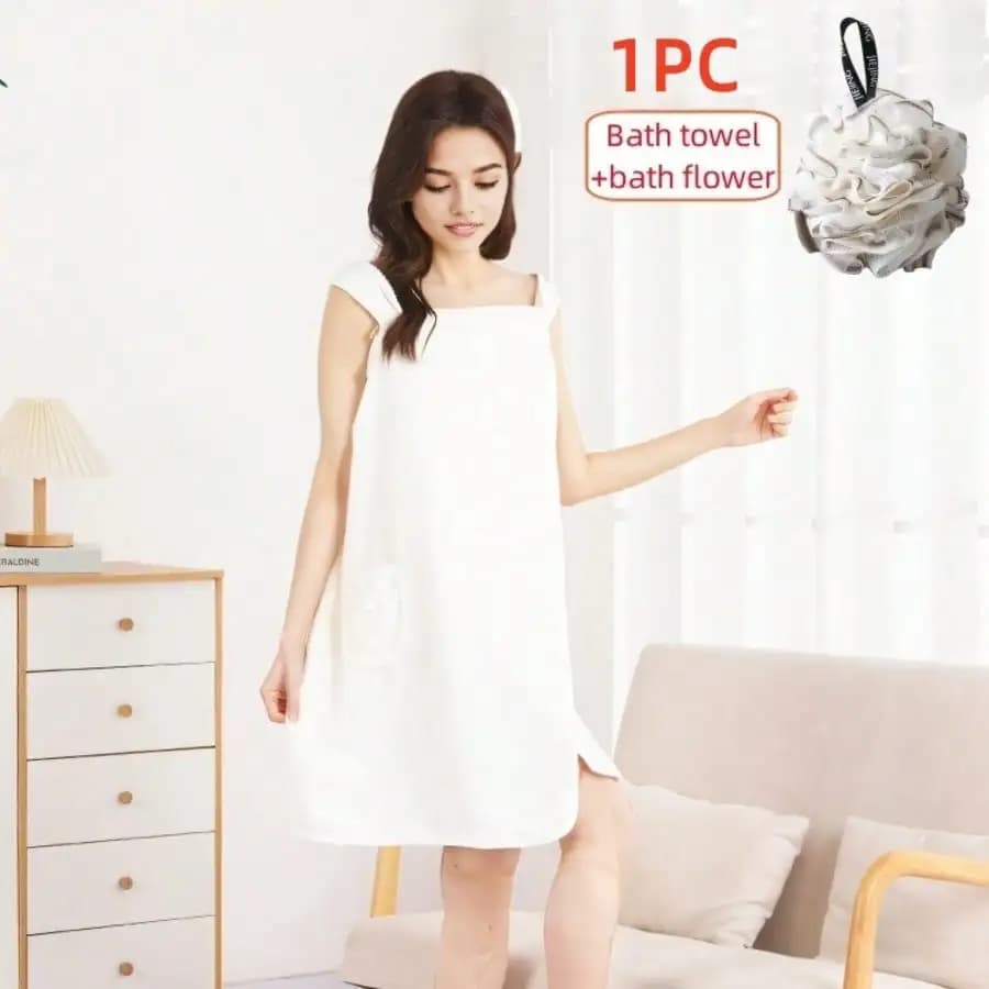 Asciugamano da bagno da donna, asciugamano da bagno indossabile con tasca, accappatoio ultra morbido regolabile, per bagno, spiaggia, nuoto, cambio di abiti, articoli domestici ideali, accessori essenziali per la spiaggia, gonna da bagno in pile corallo, asciugamano da bagno multifunzionale + spugna da bagno