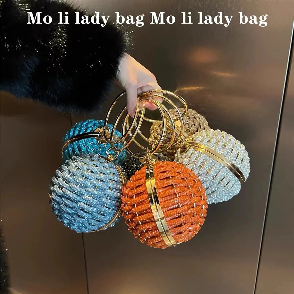 Glitter Shiny Rhinestones Diamond Circular Ball Bag Women's Handbag Luxury Evening Bag Wedding Party Clutch Purse Crossbody Bag