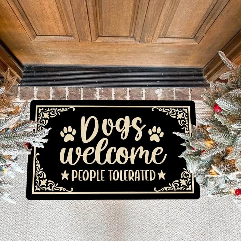 Tappetino d'Ingresso Antiscivolo con Stampa di Animali Domestici "Dogs Welcome" e "Cats Welcome" per Soggiorno e Camera da Letto, Decorazione per Interni