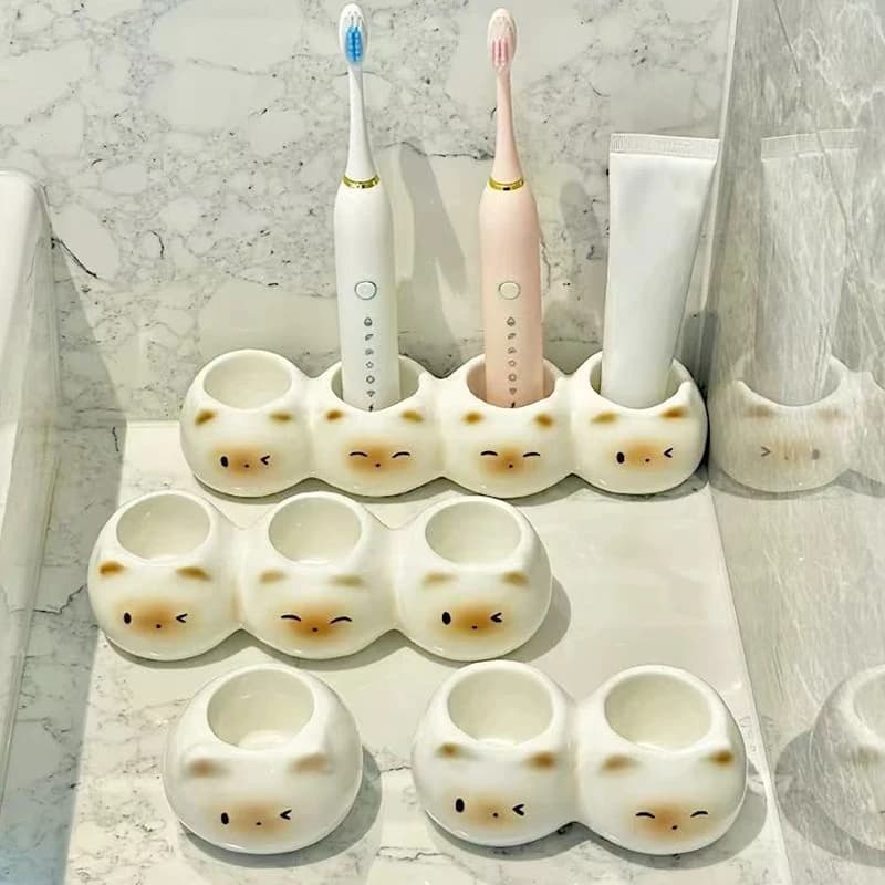 Cute Siamese Cat Electric Toothbrush Rack Storage Shelf Ceramic Toothbrush Holder Toothpaste Placement Home Bathroom Decoration