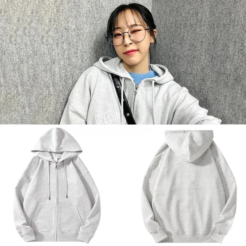 MAMAMOO MoonByul Hoodie Zipper Fleece Loose Outerwear Spring Autumn Cotton Long Sleeve Printed Sweatshirt Commute Style