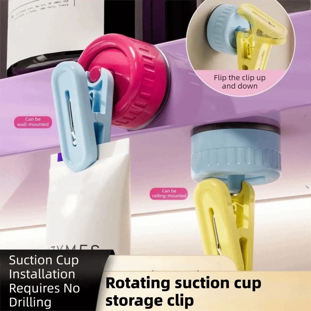 Space Saving Rotating Suction Cup Hook Waterproof Strong Load Bearing Wall Clip No Drill Lightweight Storage Clip Kitchen