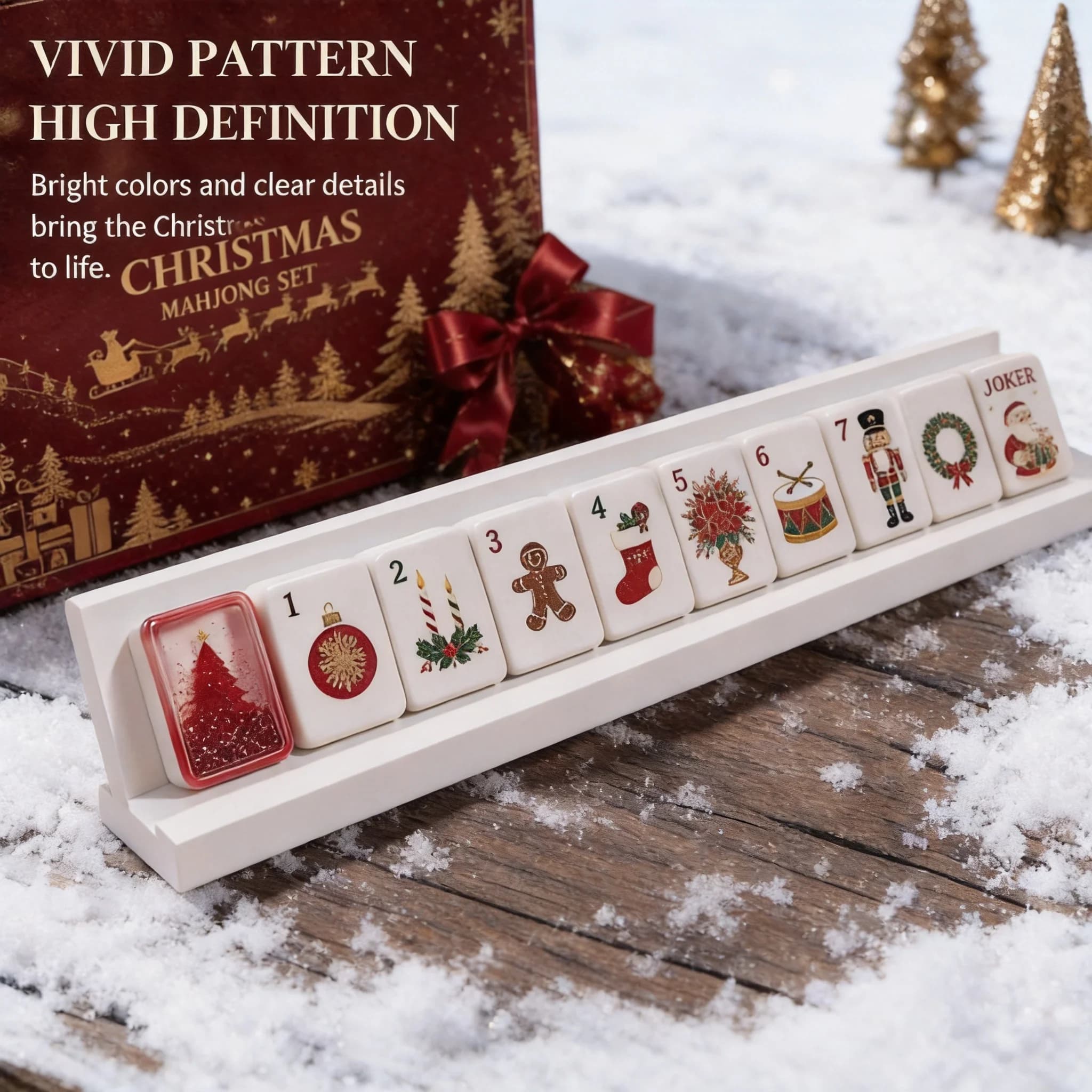 Custom Christmas Quicksand Mahjong Tiles Luxury American Mahjong Set Durable Eco-Friendly Portable Acrylic Mahjong Entertainment