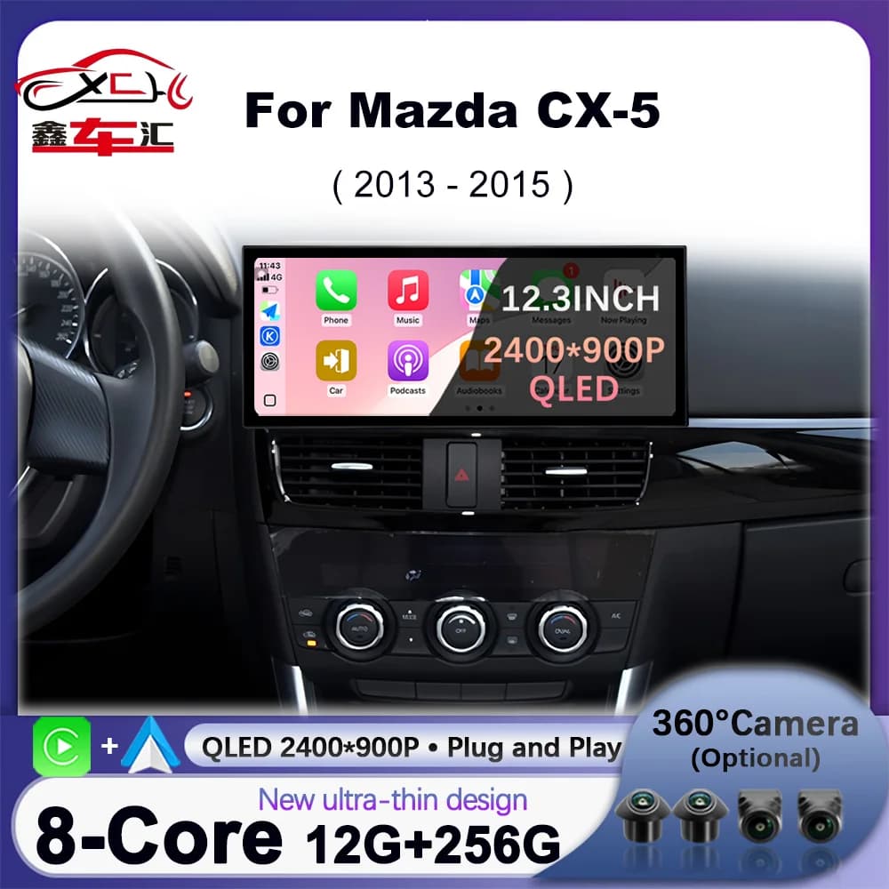 CarPlay Wireless Android 14 per Mazda CX-5 2013-2015, Autoradio Multimediale con Navigazione GPS, 4G WIFI, Bluetooth, Schermo QLED 2400*900P