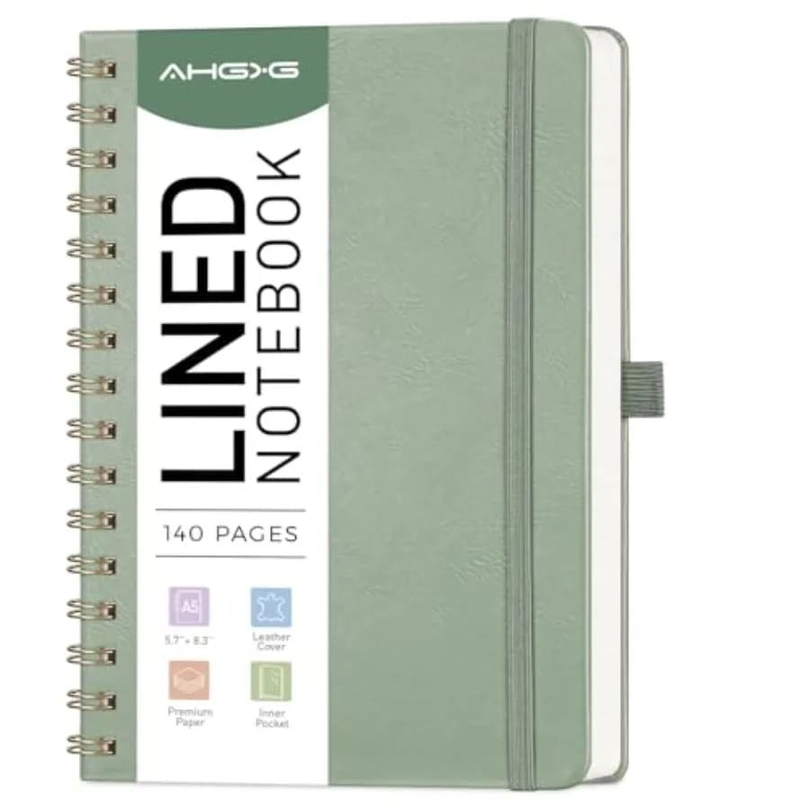 Lined Spiral Journal Small Notebook for Women, Notebook College Ruled 5.7" X 8.3", 140 Numbered Pages, Hardcover Leather, Meeti