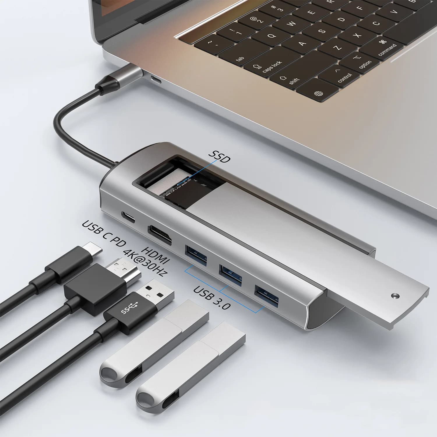 HUB USB C 6 IN 1 HUB SSD Docking Station USB C M.2 NVMe SATA SSD Doppio protocollo Tipo C a 4K Adattatore HDMI per MacBook Pro