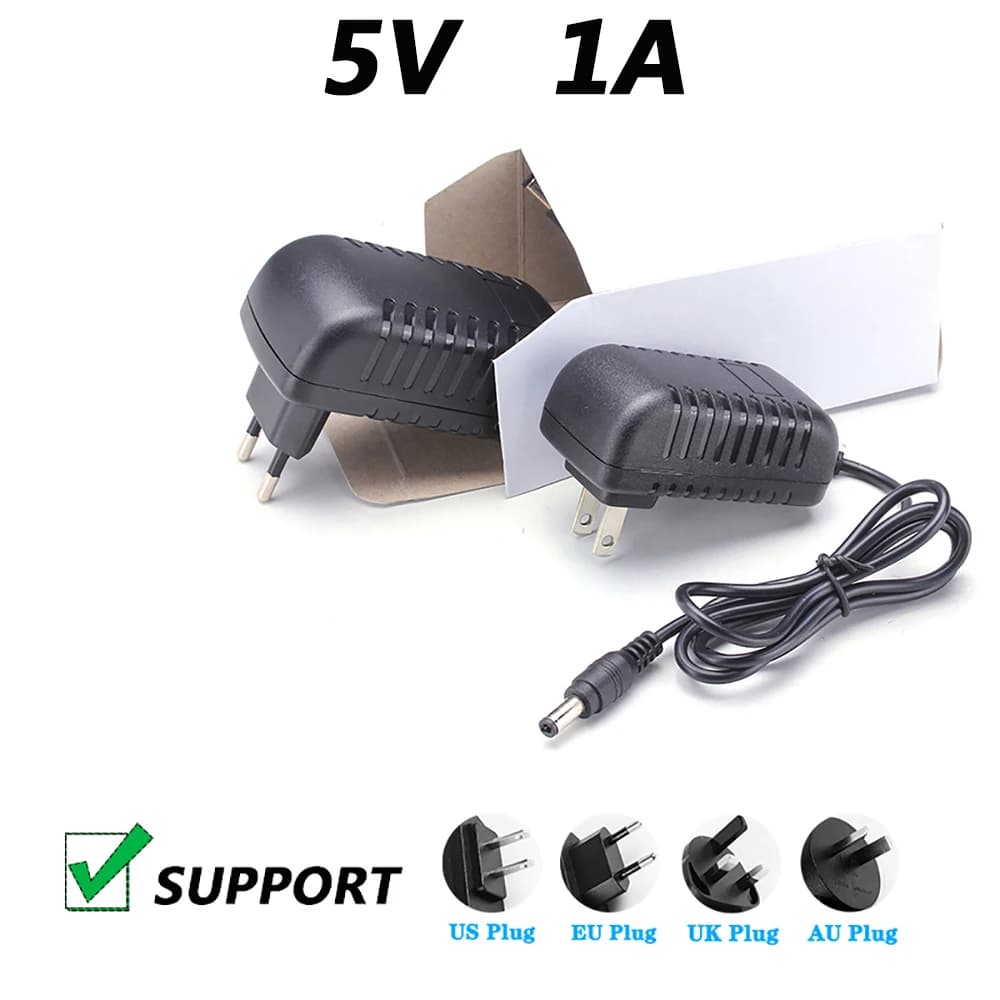 Adattatore di alimentazione CA DC 5V 1A 100mA 5V 1A 5.5*2.5MM Caricatore trasformatore US EU AU UK PLUG