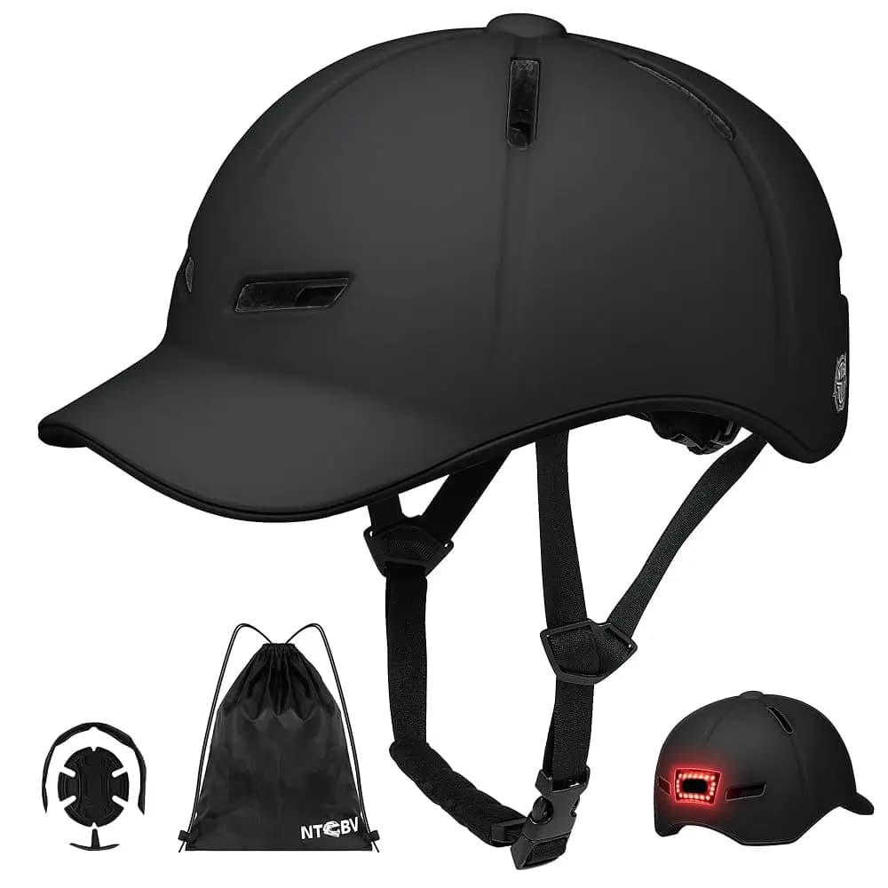 Casco da Bici per Adulti Uomo/Donna - Luce Posteriore Ricaricabile USB Certificato CPSC/ASTM 2 Fodere Rimovibili Regolabile Leggero Stile Baseball
