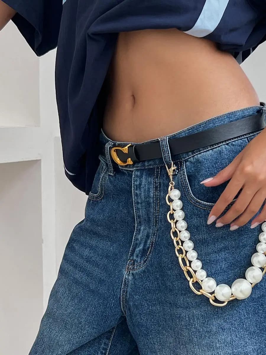 Elegant Pearl Imitation Fringe Jeans Chain Multi-Layered Decorative Waist Chain Simple Versatile Pants Chain Fashion Accessory