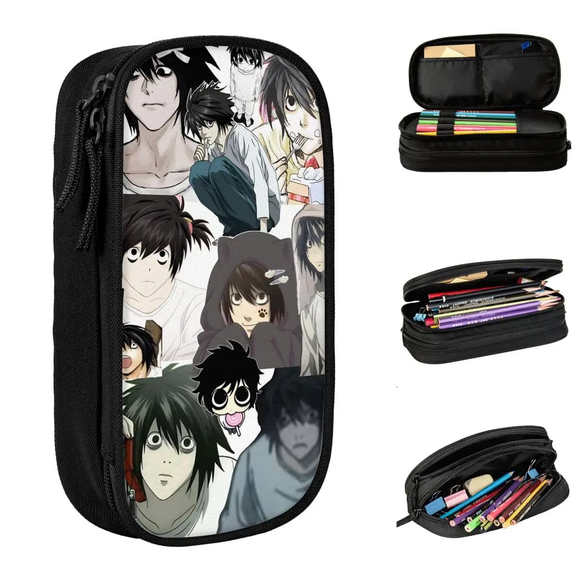 Astucci per matite L Lawliet Deathnote Astuccio per penne anime Astuccio per bambini di grandi dimensioni per materiale scolastico, astucci regalo