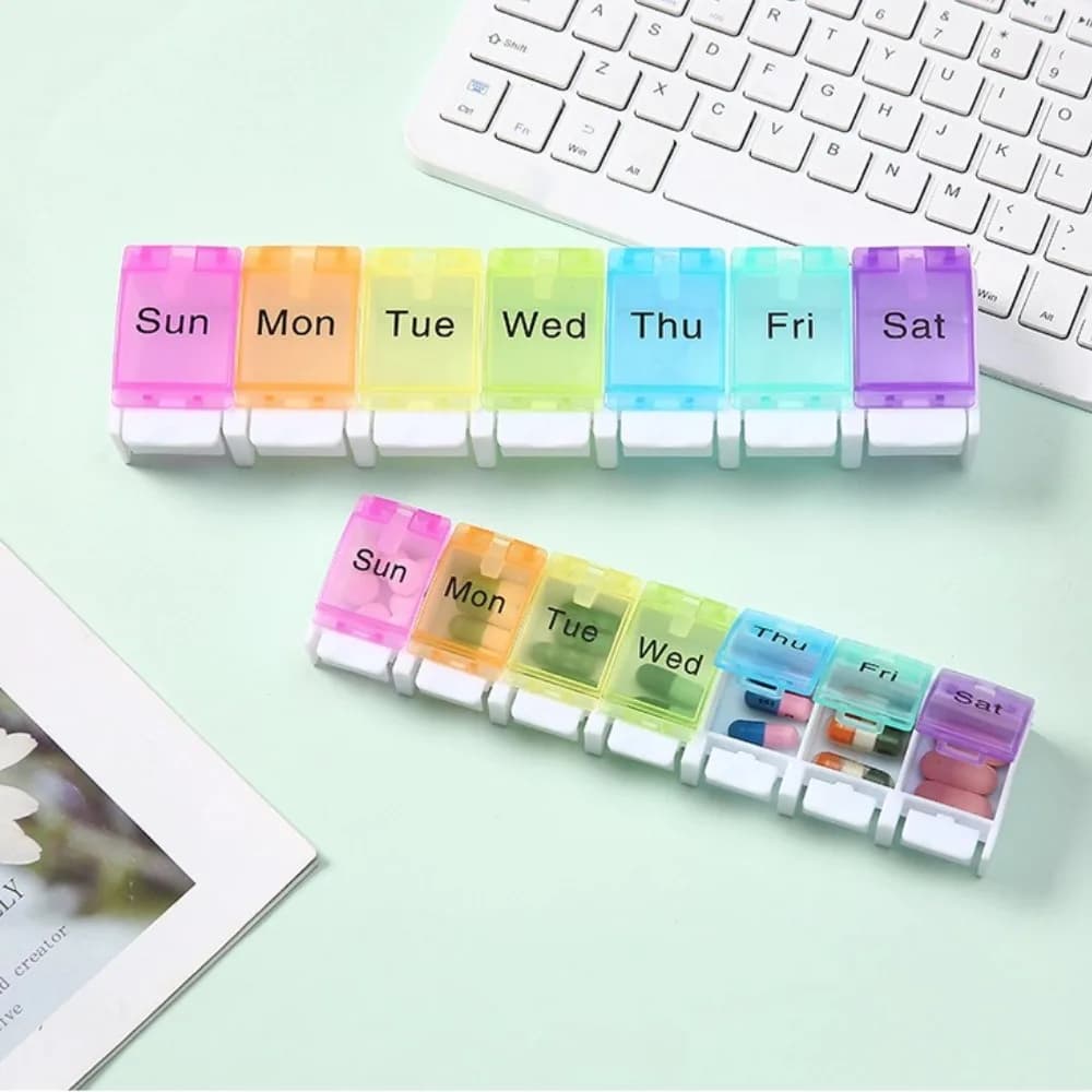 New Premium Rainbow Pills Container for 7 Days, Weekly Organizer for Vitamins, Supplements and Fish Oils