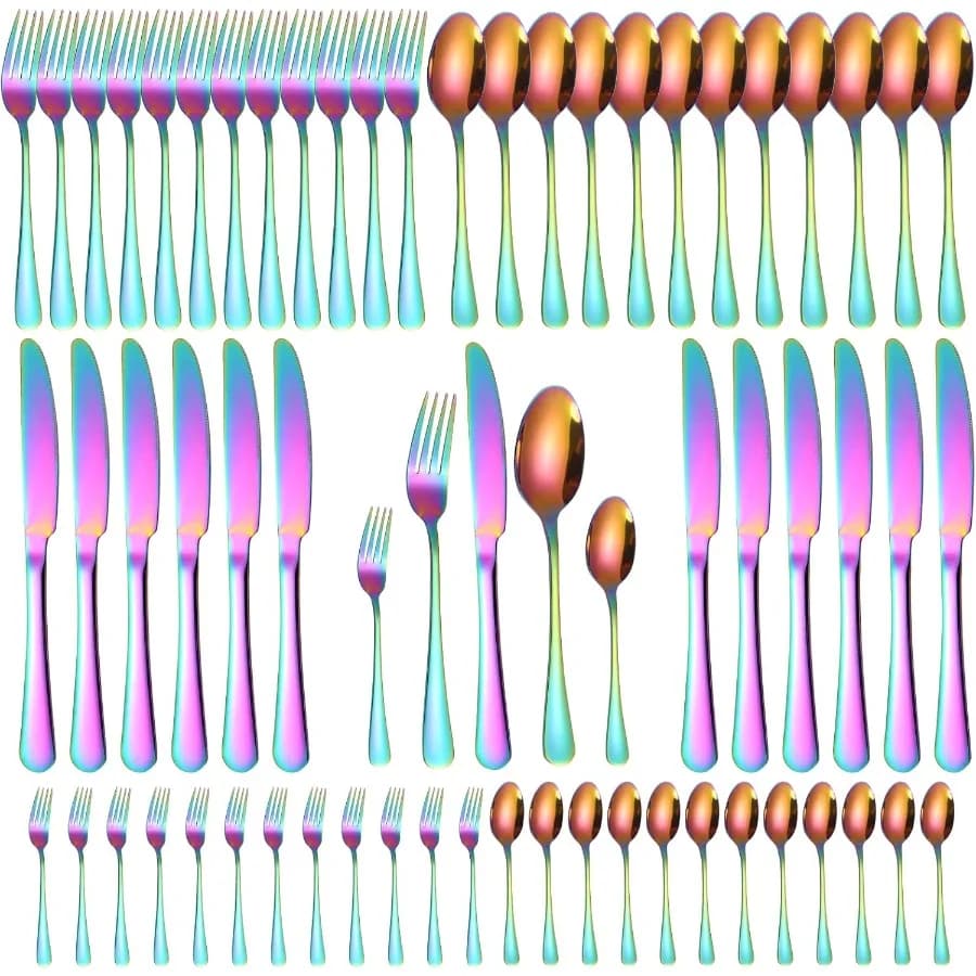 Set of rainbow cutlery for 12 coloured cutlery 60 pieces Stainless steel cutlery Colorful stain fork Knife knife Kitchen tools Res